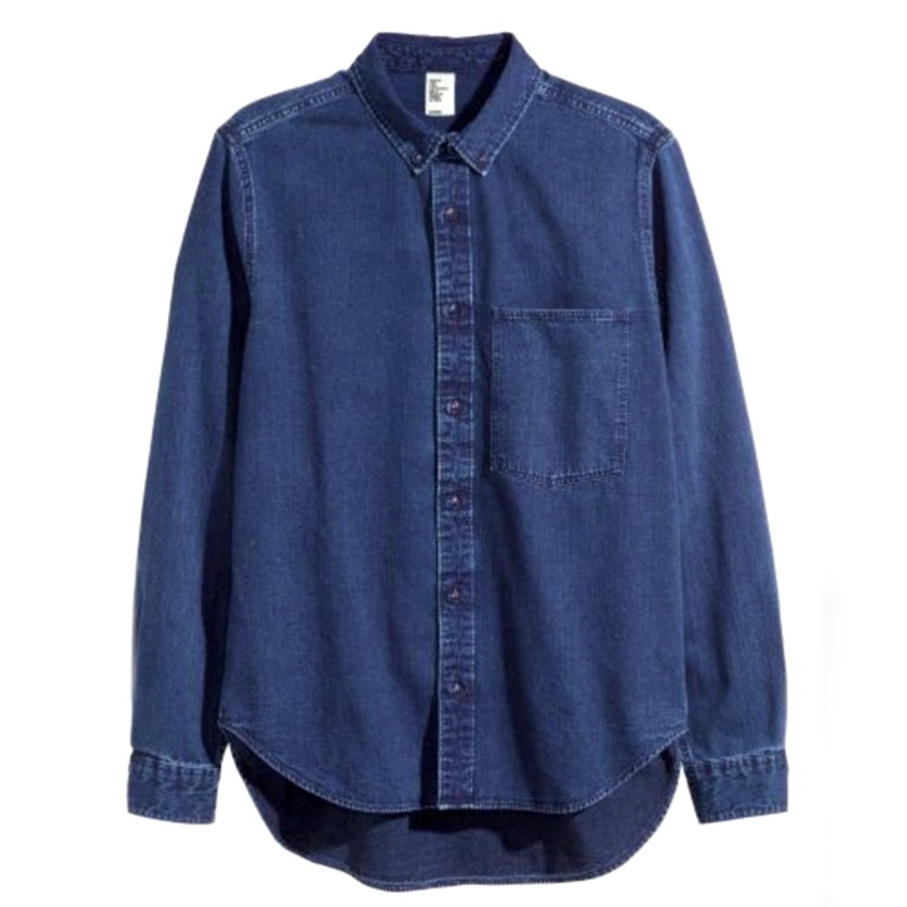 H&M Dark Wash Long Sleeved Denim Button Down Shirt, Men’s Size Medium. - Picture 4 of 9